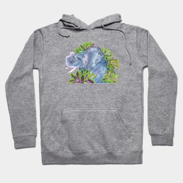 Elephant with Succulents Hoodie by SugarDrake